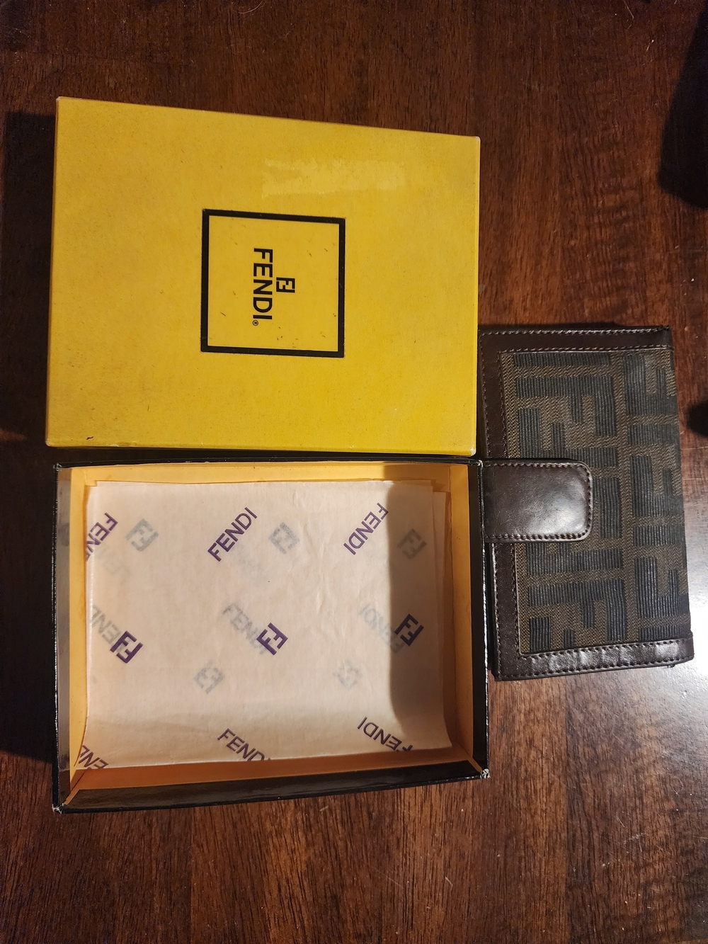 Fendi Brown Leather Trifold Wallet with box